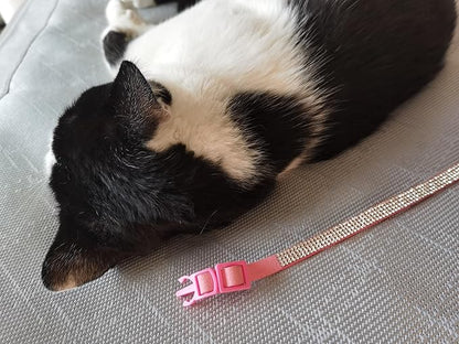 Rhinestone Cat Collar Breakaway with Bell Safety Buckle, Adjustable Diamond Girl Boy Kitty Cute Comfy Collar for Kitten Tiny Little Pets Rabbits, 6"-9" Pink Extra Small