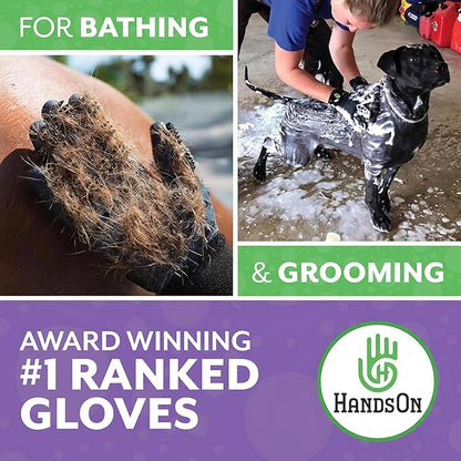 H HANDSON Pet Grooming Gloves - Patented #1 Ranked, Award Winning Shedding, Bathing, & Hair Remover Gloves - Gentle Brush for Cats, Dogs, and Horses (Black, Large)