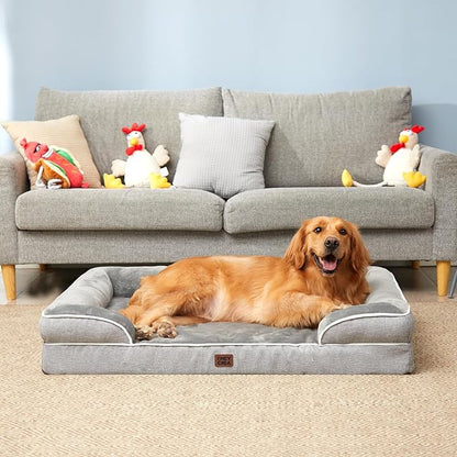 EHEYCIGA Orthopedic Dog Beds Large Sized Dog, Waterproof Memory Foam Pet Bed with Sides, Non-Slip Bottom Large Pet Bed with Washable Removable Cover, Grey