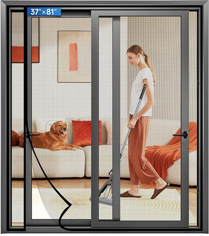 Magnetic Screen Door Left Right Side Opening Upgraded PET Mesh Greater Than Fiberglass and Polyester,Keep Bugs Out,Pet & Kid Friendly,Suitable for Sliding Doors,Patio French Doors-37" X 81"