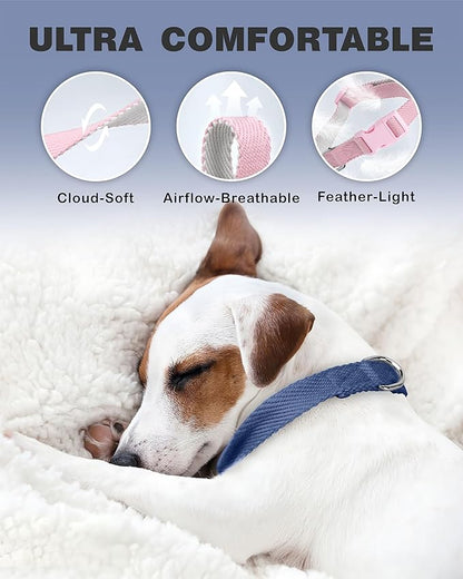 Dynmeow Soft and Breathable Cotton Dog Collar, Durable Adjustable Pet Collar with Quick-Release Buckle, Lightweight for Sensitive Skin for Puppies and Extra-Small Dogs, Navy-Blue, Xs