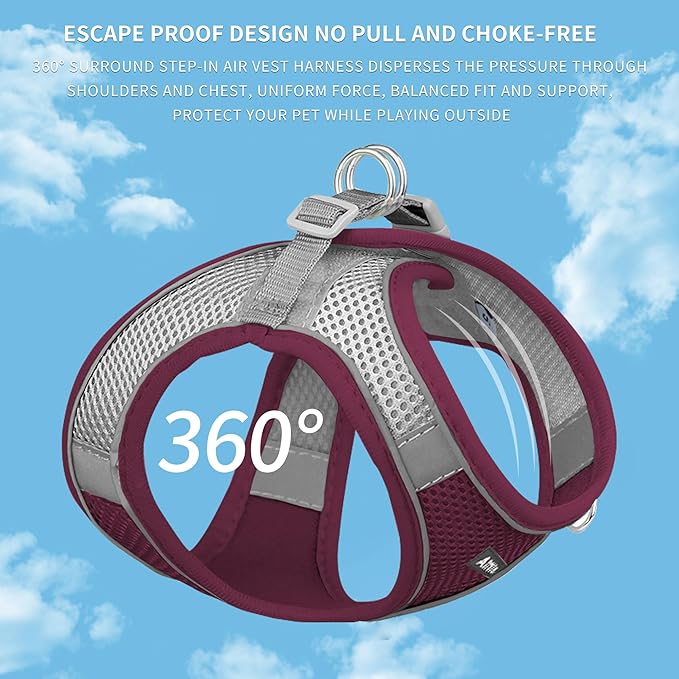 AIITLE No Pull Dog Harness and Leash Set, Christmas Step in Adjustable Dog Harness with Padded Vest for All Weather, Dog Leash with Soft Padded Handle, Easy to Put on Small and Medium Dogs Burgundy S