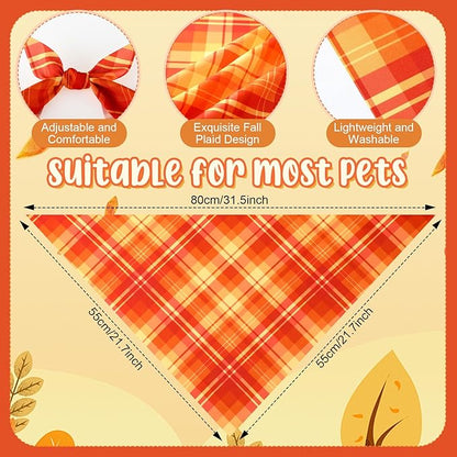Abbylike 50 Pcs Orange Plaid Dog Bandanas Bulk Check Pattern Bandanas for Dogs Triangle Kerchief Bib Scarf Set for Pet Party Costume Photo Props Accessories Pet Shops, 25 Styles(31.5 x 21.7 x 21.7)