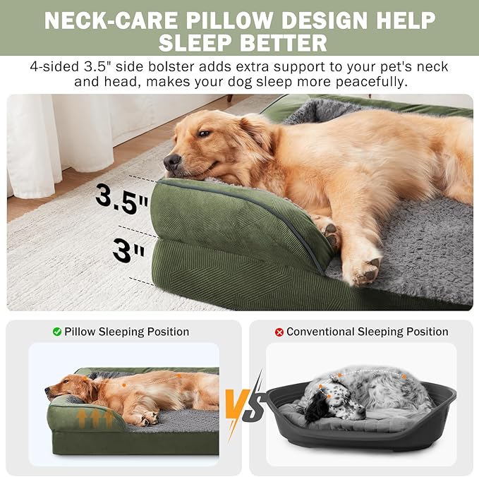 INVENHO Orthopedic Dog Bed for Extra Large Dogs, XXL Egg-Crate Foam Dog Couch with Washable Removable Cover, Waterproof Lining and Nonskid Bottom