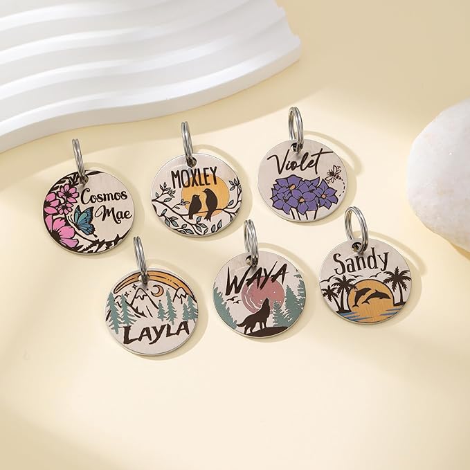 MYXGY Colorful Dog Tags Personalized, Engraved Dog Tags with Colored Printing for Pets, Customizable Cat Collar Holder Tag (Cactus)