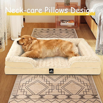 Orthopedic Dog Bed for Large Medium Sized, Washable Memory Foam Large Dog Bed, Medium Pet Sofa with Removable Cover, Washable Waterproof Pet Couch Beds(Beige, M)