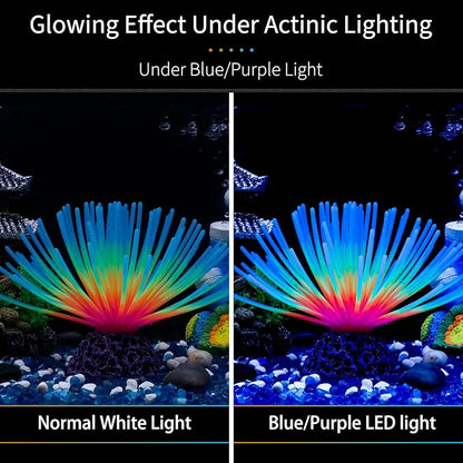 Uniclife Aquarium Imitative Iridescent Blue Sea Urchin Ball Artificial Silicone Ornament with Glowing Effect for Fish Tank Landscape Decoration