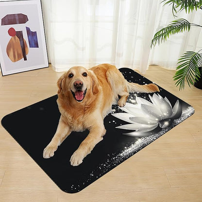 Magic White Lotus Pet Feeding Mat–Christmas Stocking Quick Dry Absorbent Dog Cat Food Mat, Non Slip Waterproof Bowl Placemat for Messy Eaters, Pet Accessories for Floors 16"x24"