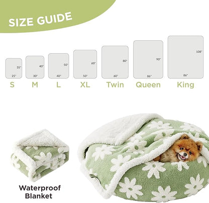 LE SURE Waterproof Dog Blanket for Large Dogs - Washable Double Sided Dog Blankets with Warm Jacquard Shag and Soft Sherpa Fleece, Pet Cat Blanket for King Bed Protection, 3D Textured Flower, Green