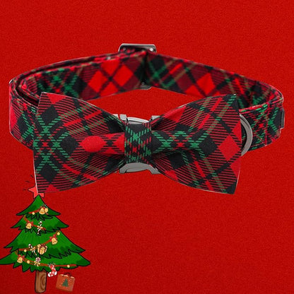 Dog Collar, Christmas Plaid Pet Collar Bow Holiday Bows Girl Boy Bow Dog Collars Puppy Adjustable Pet Collar for Small Dogs
