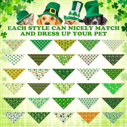 Youyole 120 Pcs Dog St. Patrick's Day Bandana Bulks Shamrocks Dog Bandanas Green Pet Scarf Soft Cat Triangle Scarfs Pet Bandana Green Hat Gnome Bibs for Small and Medium Breed