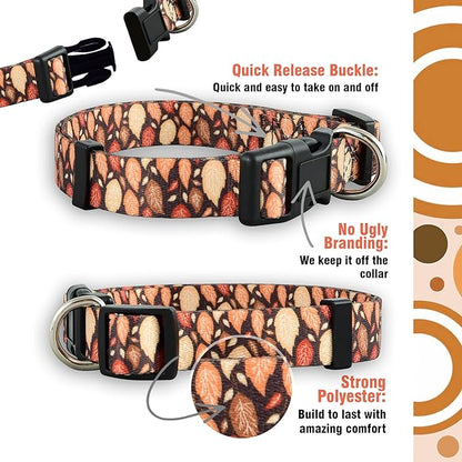 Native Pup Thanksgiving Dog Collar- Fall Collars for Dogs- Autumn Leaf, Turkey, Pumpkin Pie, Holiday Leaves- Girl Boy Puppy- Adjustable for Small, Medium, Large Breeds (Fall Leaves, Small)