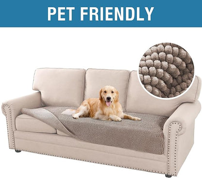 H.VERSAILTEX Plush Chenille Dog Bed Cover Thick Soft Sofa Cover for 3 Cushion Couch Anti Slip Couch Cover Furniture Protector for Dog, Pet, Cat (35" x 82", Cuban Sand)