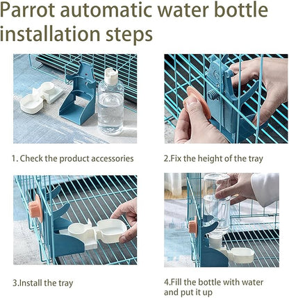 No Mess Bird Feeder Water Dispenser Set, Automatic Parrot Feeder for Cage Transparent Acrylic Food Container Drinker Cage Accessories Parakeet Cockatiel Lovebird Finch