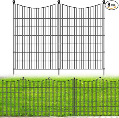 8 Panels No Dig Dog Fence Outdoor for Yard, 48 in(H) X 21 ft(L) Decorative Tall Garden Fence Animal Barrier, Rustproof Metal Wire Garden Edging and Borders, Temporary Fencing Stakes