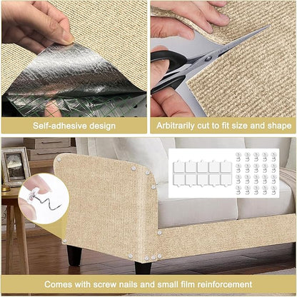 Cat Scratch Mat,118.5"x15.9" Trimmable Self-Adhesive Cats Scratch Carpet,Couch Protector from Cats Claw, Cat Scratch Furniture Protector, Indoor Furniture Protection for Chair, Wall, Sofa (Beige)
