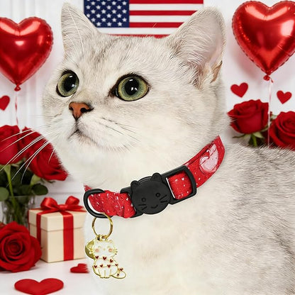 Valentine Cat Collar-2 Pack Collars Red and Black Heart Print Breakaway with Kitten and Bell Pendant Safety Buckle Adjustable Pet Collar for Cats Gift for Cats and Small Pets