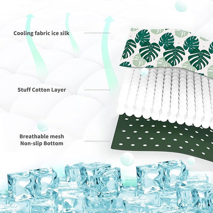 NWK Pack of 4 Pet Cooling Mat - Ice Silk Cooling Mat for Dogs & Cats Portable & Washable Pet Cooling Blanket, Car Seats, Beds for Summer (4pcs, Green Leaf, 20’’ X 16’’ X 0.3)