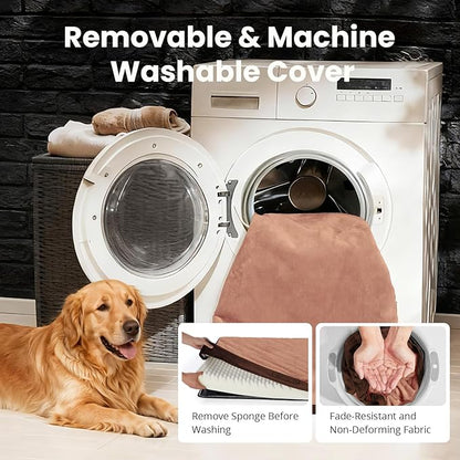 OhGeni Orthopedic Waterproof Dog Bed for Extra Large Dogs, Machine-Washable Removable Cover in Easy-Clean Fabric, High Density Foam & Easy-Carry Handle, Suitable for Crate, 47 inch (Brown)