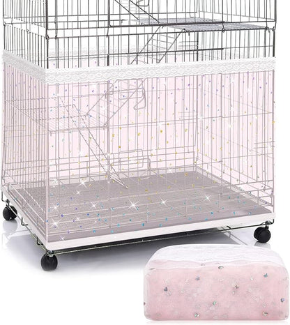 Shappy Large Bird Cage Cover, Bird Cage Seed Catcher, Adjustable Star Pattern Nylon Mesh Net for Parrot Parakeet Macaw Pet Supplies(Pink)