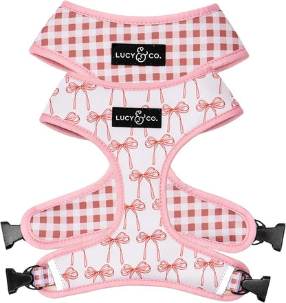 Lucy & Co. Cute Reversible Dog Harness Walking Halter - Best Designer Pet Harnesses for XS - XL Dogs - Padded Adjustable Vest for Easy Walking (X-Large, Ballet Bows - White & Pink Bows)