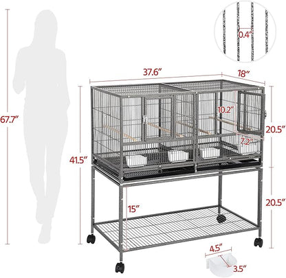 Yaheetech Stackable Divided Breeder Breeding Parakeet Bird Cage for Canaries Cockatiels Lovebirds Finches Budgies Small Parrots with Detachable Rolling Stand, Black