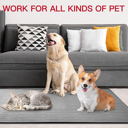 48" x 32" Largest Pet Food Mat, XXXL Silicone Dog Mats for Food and Water, Nonslip Pet Feeding Mats for Floors,Dog Cat Bowl Mat with Raised Edges, Gray White