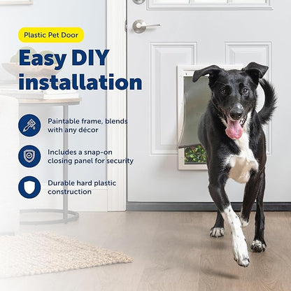 PetSafe Plastic Pet Door - Easy Install for Wood, PVC Metal & Paneled Doors - Rust-Free Plastic Frame - Flap Dimensions 10 1/4" W x 16 1/4" H - for Large Dogs Weighing Up to 100 lb