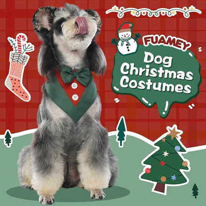 FUAMEY Dog Tuxedo Christmas for Large Dogs,Dog Formal Suit Dogs Attire Pet Bow Tie Puppy Party Costumes Cat Tux Outfits Pets Bandana Cosplay Adjustable Bowties Christmas Green Red XL
