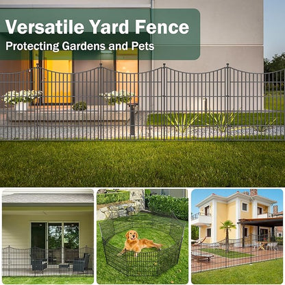 10 Panels Decorative Garden Fence with Gate, 48 in(H) X 26.25 ft(L) No Dig Dog Fence Animal Barrier Outdoor for Yard, Rustproof Metal Garden Edging and Borders, Temporary Fencing Stakes