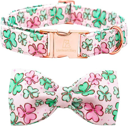 Lionheart glory Dog Bow Collar St. Patrick's Day Dog Collar for Large Dogs, Adjustable Green Collars Lucky Clover Shamrock Dog Collar with Bowtie Pet Collar Bows