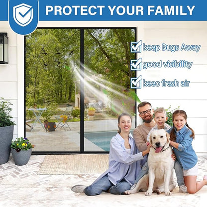 Upgraded PET Mesh Magnetic Screen Door Stronger Than Fiberglass and Polyester,Hands Free,Keep Bugs Out,Pet & Kid Friendly,Suitable for Sliding Doors,Patio and French Doors-72" X 80"