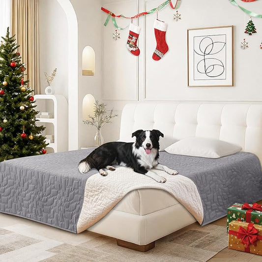 Waterproof Dog Blanket, Non-Slip Soft Pet Bed Cover, Couch Cover for Dogs Washable, Protects Sofa, Furniture, Crate, Car, Tear Resistant Leakproof Pet Blanket (82x82 Inch, Light Grey)