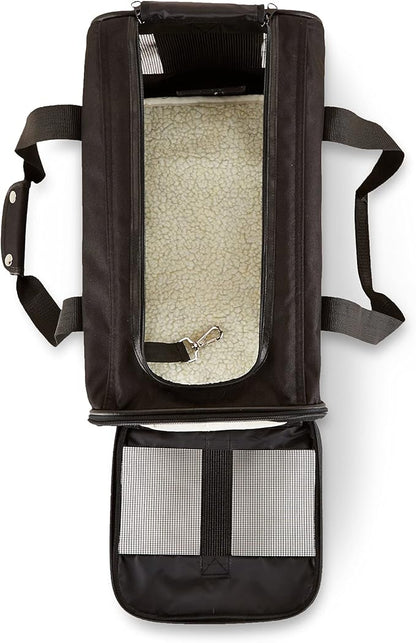 Amazon Basics Airline Approved Soft-Sided Mesh Pet Travel Carrier with Shoulder Strap, Portable, Washable Removable Fleece Pad for Dog, Cat, up to 16 pounds, 16.5" L x 10.6" W x 11" H, Black