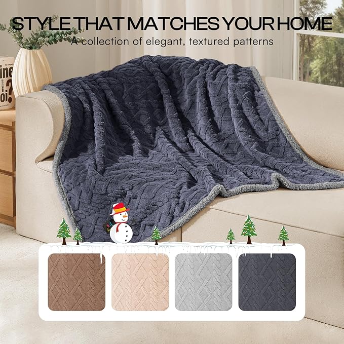 Luciphia Waterproof Pet Blanket, Liquid Pee Proof Dog Blankets for Sofa Bed Couch, Reversible Sherpa Fleece Furniture Protector Cover for Small Medium Large Dogs Cats,Dark Grey Medium（57" x 40"）