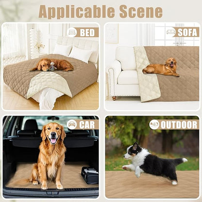Smiry Waterproof Dog Bed Cover Blanket 68x82, Soft Reversible Pet Blanket, Washable Leakproof Cats Dogs Couch Cover for Sofa, Couch, Furniture, Camel/Beige