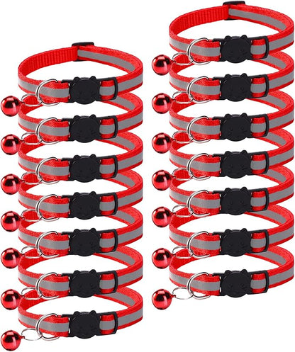 14 Pack Breakaway Cat Collar with Bell, Reflective Kitten Collar for Girl Boy Cats, Safety Buckle Adjustable 7.5-12.5 Inch, 0.4 Inch Width Lightweight, Pet Gifts (Red)