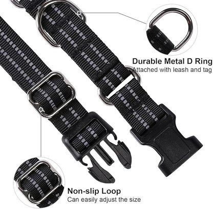 Martingale Dog Collar, Adjustable Nylon Reflective Collar with Quick Release Buckle (Black, Extra Large)