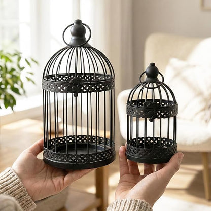 Vela Lanterns Bird Cage Decor Candle Holder Lantern Decorative Table Centerpiece Halloween Decorations, Black, Set of 4