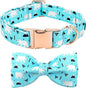 Dog Collar, Bow Dog Collar Blue Bear Pattern Pet Collar Dog Cute Bow Tie Soft Girl Boy Dog Collars with Metal Buckle for Small Dogs