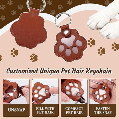 Personalized Dog Hair Keychain with Photo Name, Custom Pet Fur Keepsake, Pet Memorial Gifts for Dogs,Pets Paw Shaped Leather Keychain, Cat Memorial Gifts for Loss of Cat, Christmas Gift for Dog Lover