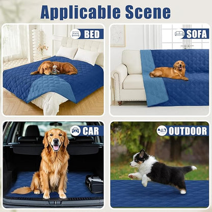 Smiry Waterproof Dog Bed Cover Blanket 82x82, Soft Reversible Pet Blanket, Washable Leakproof Cats Dogs Couch Cover for Sofa, Couch, Furniture, Navy/Blue