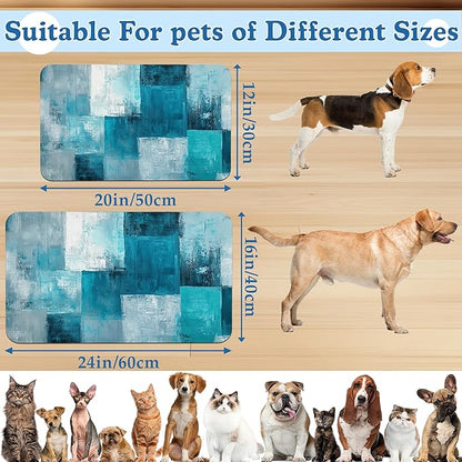 Blue Teal Dog Cat Food Mat–Christmas Stocking Absorbent Waterproof Placemat for Food and Water Bowls, Non Slip Rubber Backing, Feeding Mat for Clean Floors 12"x20"