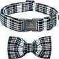 Lionheart glory Dog Bow Collar Blue and Black Plaid Dog Collar for X-Large Dogs,Boy Dog Collars with Bowtie Spring Summer Collars Soft Adjustable Pet Collar Bows