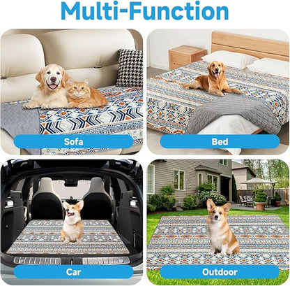 Waterproof Dog Blanket, Bohemian Dog Bed Cover Pet Blanket, Reversible Sofa Couch Cover for Dogs Washable, Protect Furniture Bed Couch Sofa for Puppy Cat (Blue Medallion, 52×82 Inch)