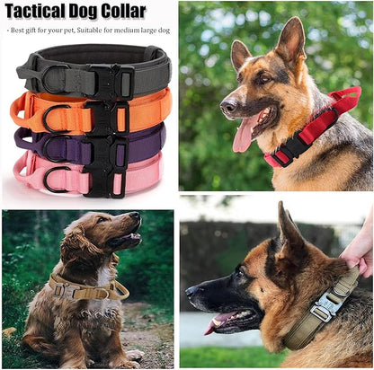Tactical Dog Collar, Adjustable Military Training Nylon Dog Collar with Control Handle and Heavy Quick-Release Metal Buckle for Small Medium Large Dogs, Orange S