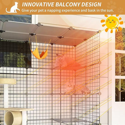 Oneluck 55 Inch Catio Outdoor Cat Enclosure with Super Large Enter Door, Balcony Cat Playpen with Platforms,DIY Outside Cat Patio Large Exercise Place Ideal for 1-3 Cats