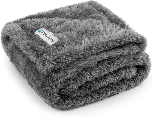 PetAmi Dog Blanket for Small Medium Dogs Grey, Fluffy Soft Puppy Blanket, Sherpa Fleece Cat Blanket for Kitten Doggie, Calming Pet Blanket Throw for Couch Sofa Bed Washable, Medium 29x40
