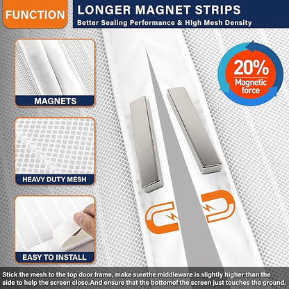 Magnetic Screen Door, Keep Bugs Out, Pet & Kid Friendly，Works with Front Doors, Sliding Doors,Fit Door Size 36 x 78 Inches White