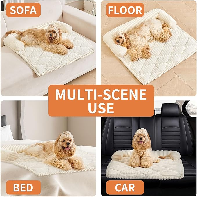 HAOMAIJIA Dog Couch Bed for Medium Dogs, Non Slip Pet Couch Covers for Sofa Thick Soft Washable Dog Couch Cover Protector All Seasons Universal Dogs and Cats Bed Mat (Off White, Medium)